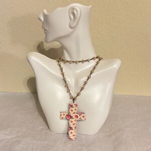 Southern Junkie Cross necklace Opalescent Beaded Chain